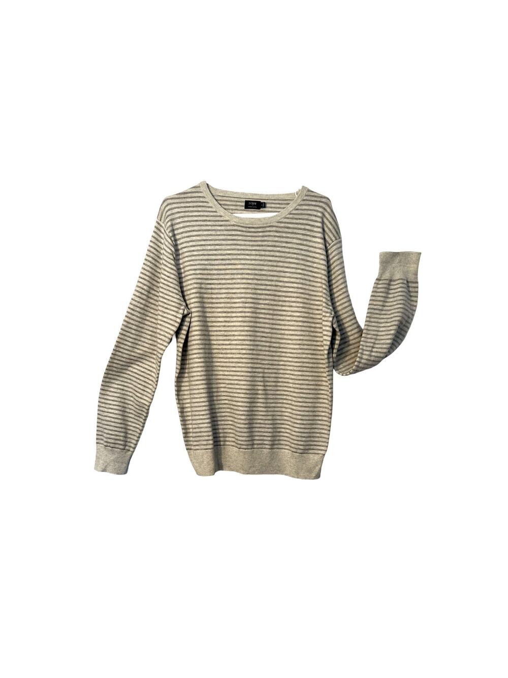 J Crew Sweater Mens Size Large Merino Wool Cotton Crewneck Gray Stripe Pulllover